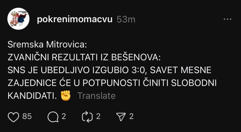 In Bešo's, a place with about 700 voters, in all three local communities independent candidates won the SNS
