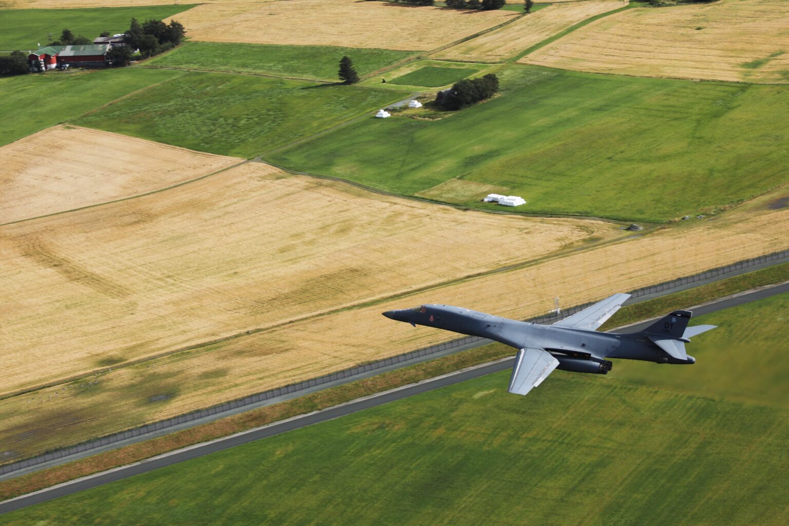 A B-1B Lancer Strategic Bomber takes flight in support of a Bomber Task Force Europe mission at Ørland Air Base, Norway, August 21, 2025.