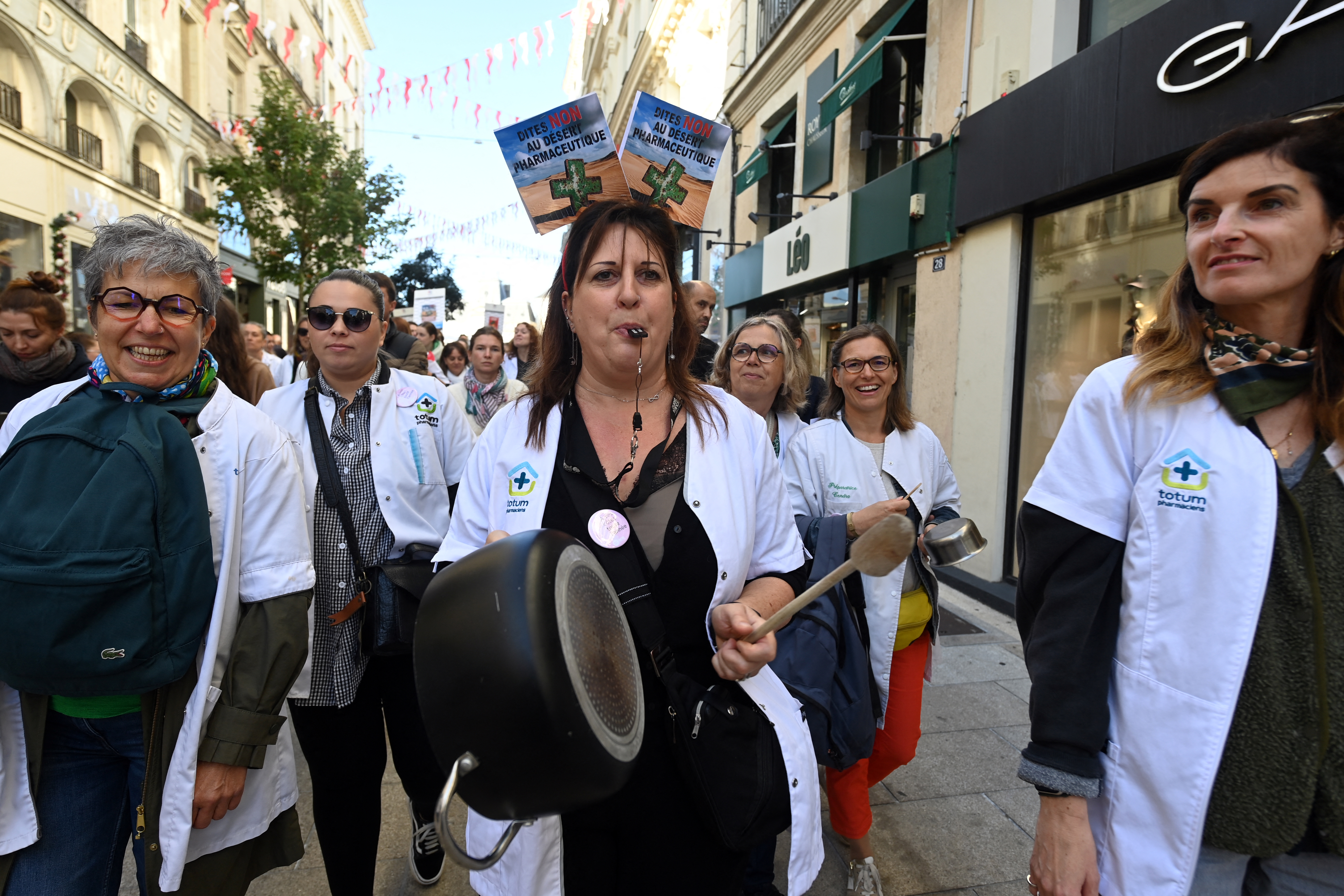Pharmacists protesting in Le Mans, France.