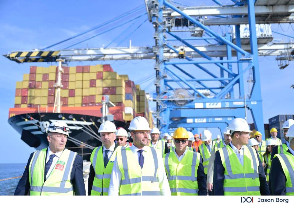 Prime Minister Robert Abela shown around Malta Freeport terminal expansion works