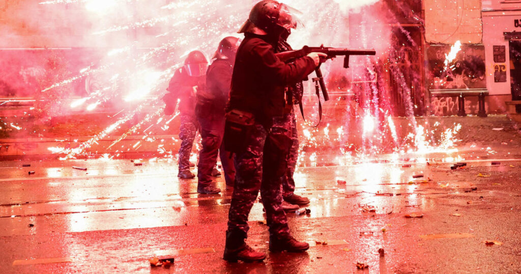 Protesters in Tbilisi, Georgia, throw fireworks at police as unrest continues
