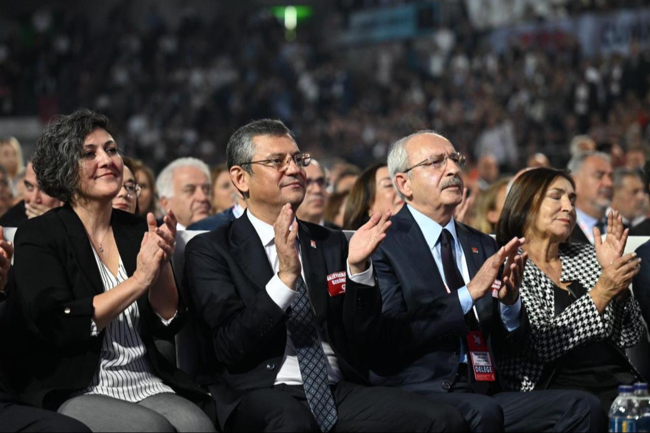 Chairman of the Republican Peoples Party (CHP) Kemal Kilicdaroglu (2nd R) and CHP candidate for chairman, Ozgur Ozel (2nd L) attend the 38th Ordinary Congress of Republican Peoples Party at the Ankara Sports Hall in Ankara, Türkiye, November 04, 2023. (AA Photo)