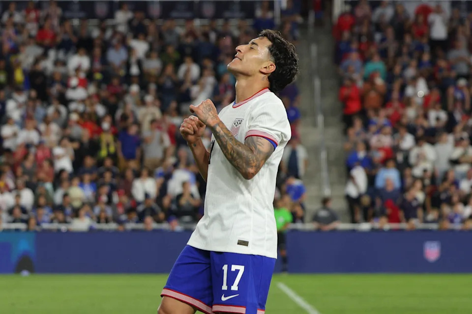 COLUMBUS, OHIO - SEPTEMBER 09: Alex Zendejas #17 of the United States celebrates scoring during the first half against Japan during an International Friendly at Lower.com Field on September 09, 2025 in Columbus, Ohio.  (Photo by John Dorton/ISI Photos/USSF/Getty Images)