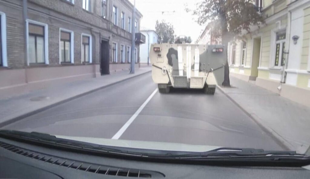 In the center of Grodno (Belarus), at the border with Poland, Russian BTR-22 was noticed with a new tactical sign.