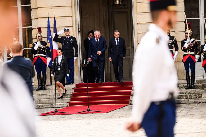 Former prime minister François Bayrou and new Prime Minister Sébastien Lecornu, at the prime ministerial office, in Paris, on September 10, 2025.