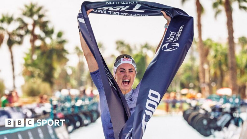 Lucy Charles-Barclay crosses the line