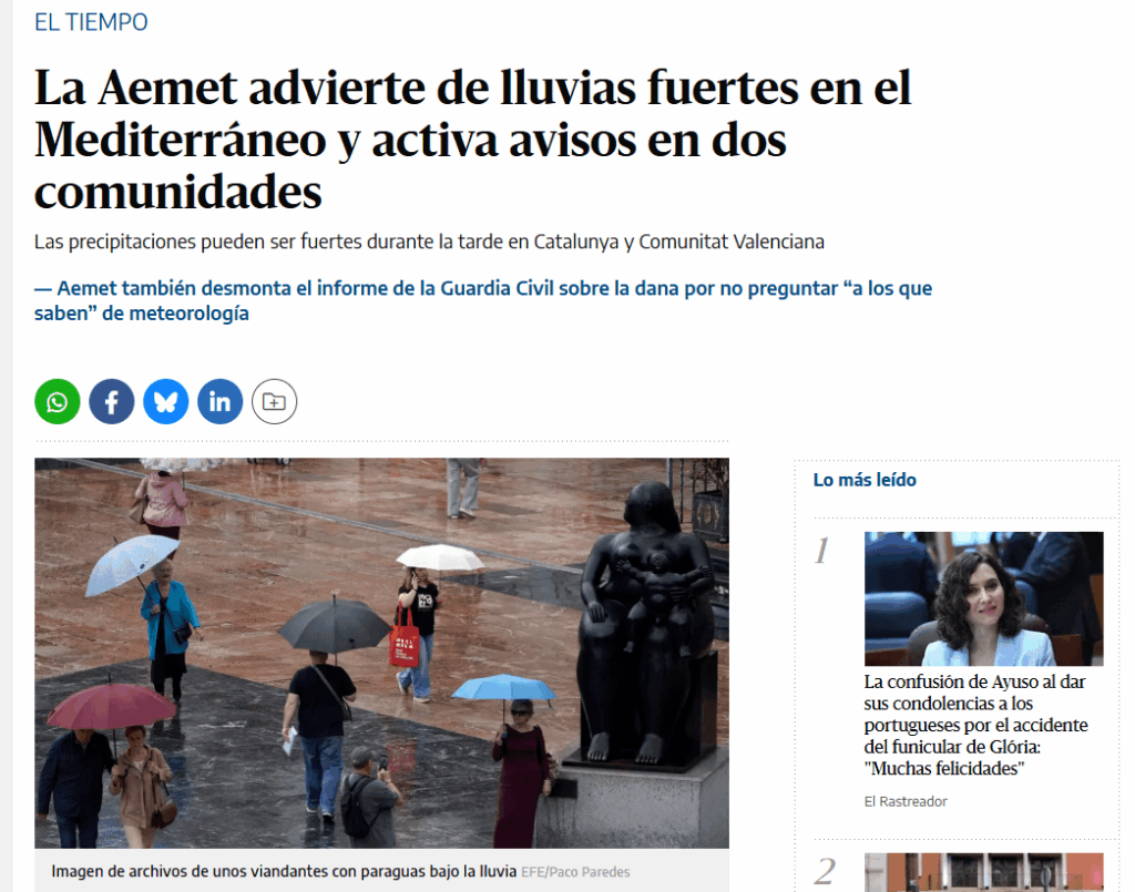 Aemet warns of strong rains in the Mediterranean and active notices in Catalunya and Valencian Community