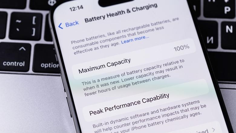 Closeup shot of an iPhone's battery Health and Charging section