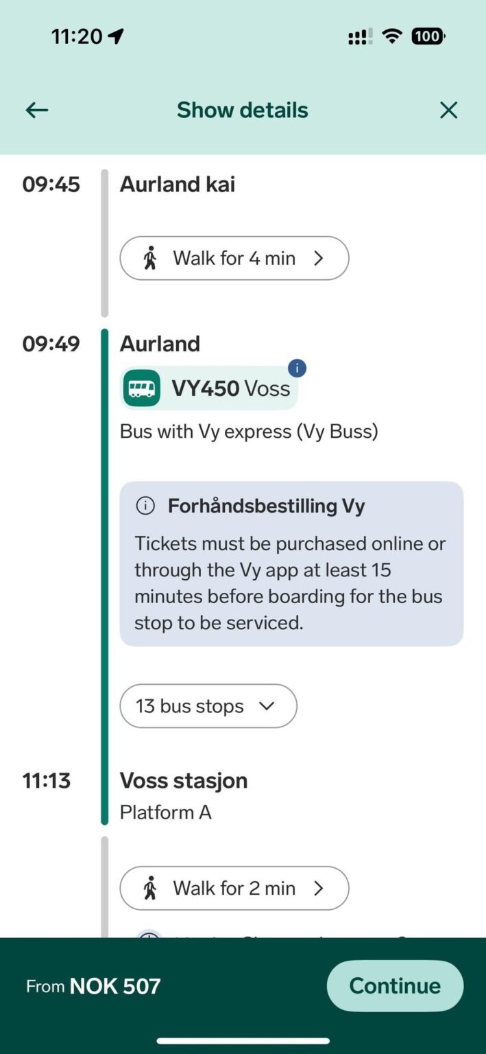 Getting from Aurland to Bergen