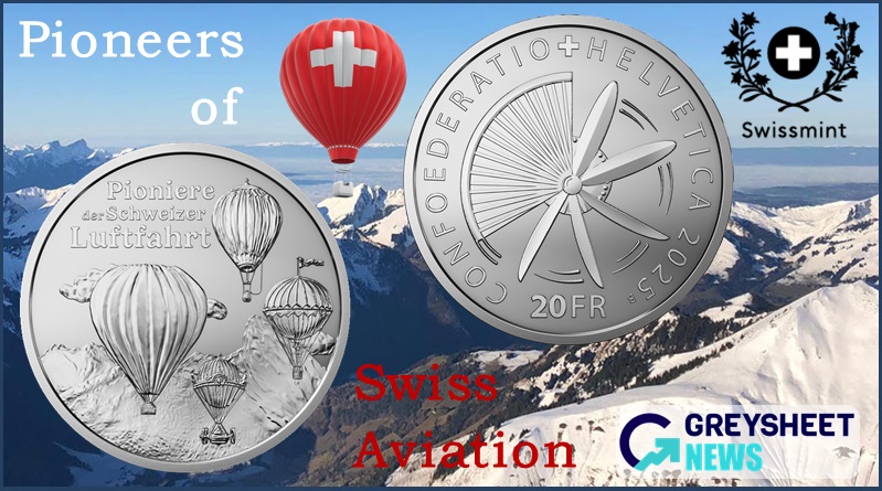 Switzerland. New Silver Coin Series ‘Pioneers of Swiss Aviation’ Launches with Hot Air Balloon Tribute enlarged image for Switzerland. New Silver Coin Series ‘Pioneers of Swiss Aviation’ Launches with Hot Air Balloon Tribute