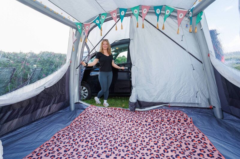 The Vango Tolga Air driveaway awning provides extra living space. 