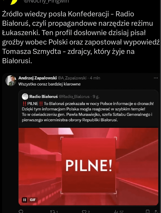 Konfederacja MP acknowledges and spreads misinformation originating from Belarusian regime propaganda channels (to probably blame Ukraine) -  a stance that is beyond ridiculous.