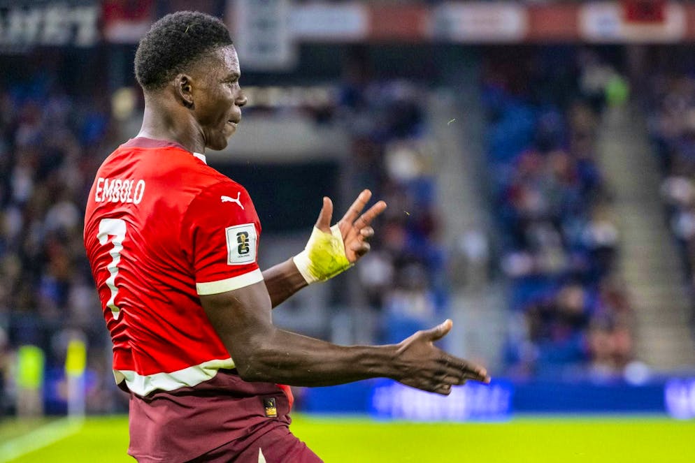 Breel Embolo celebrates his goal to make it 2-0.