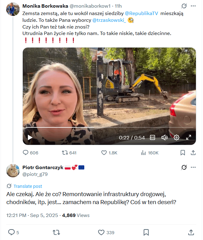 Trzaskowski terrorizes TV Republic by renovating the pavement