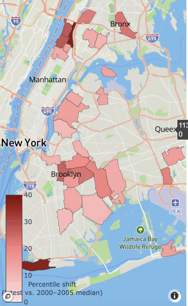 [OC] NYC ZIPs That Rose Most in National Housing Price Rankings (2000-2005 vs. Today)