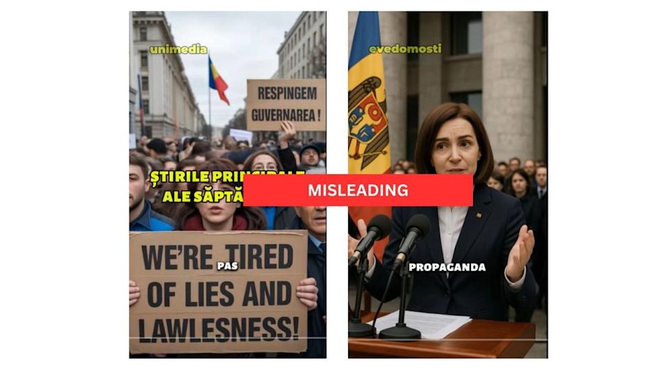 Screenshots of TikTok videos spreading misleading claims about the upcoming Moldovan elections