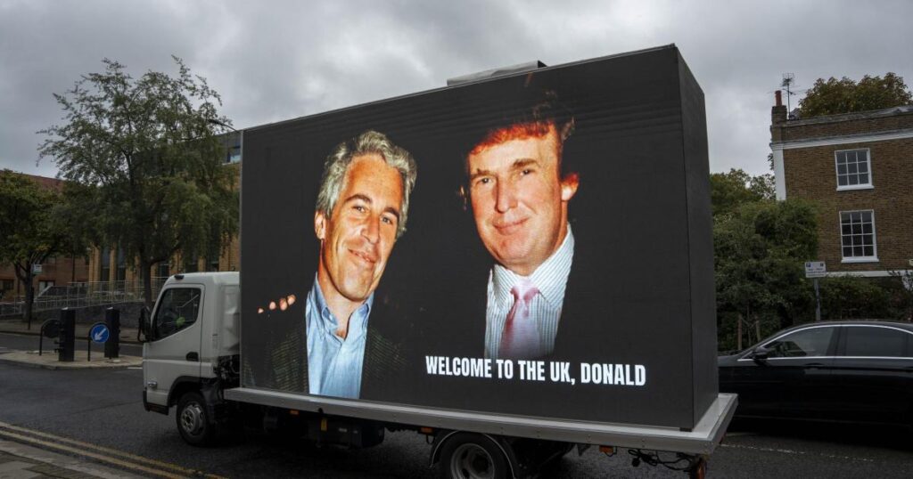 Journalists detained as ad van with Trump and Epstein picture seized