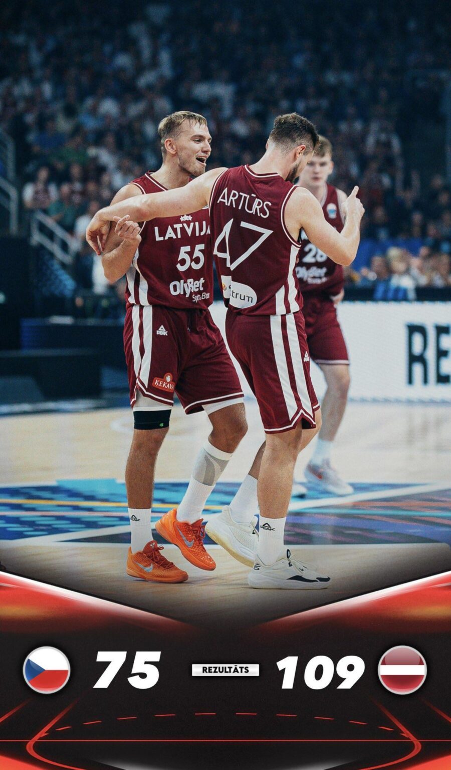 Latvia wins the Czech Republic with 34 points.