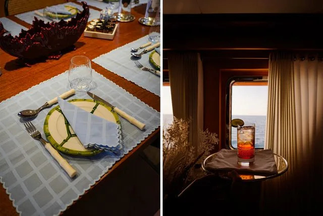 Hotel Number Nine Left: an evening tablescape; Right: cocktail service.