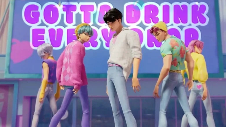Screenshot from a KPop Demon Hunters music video for Soda Pop.