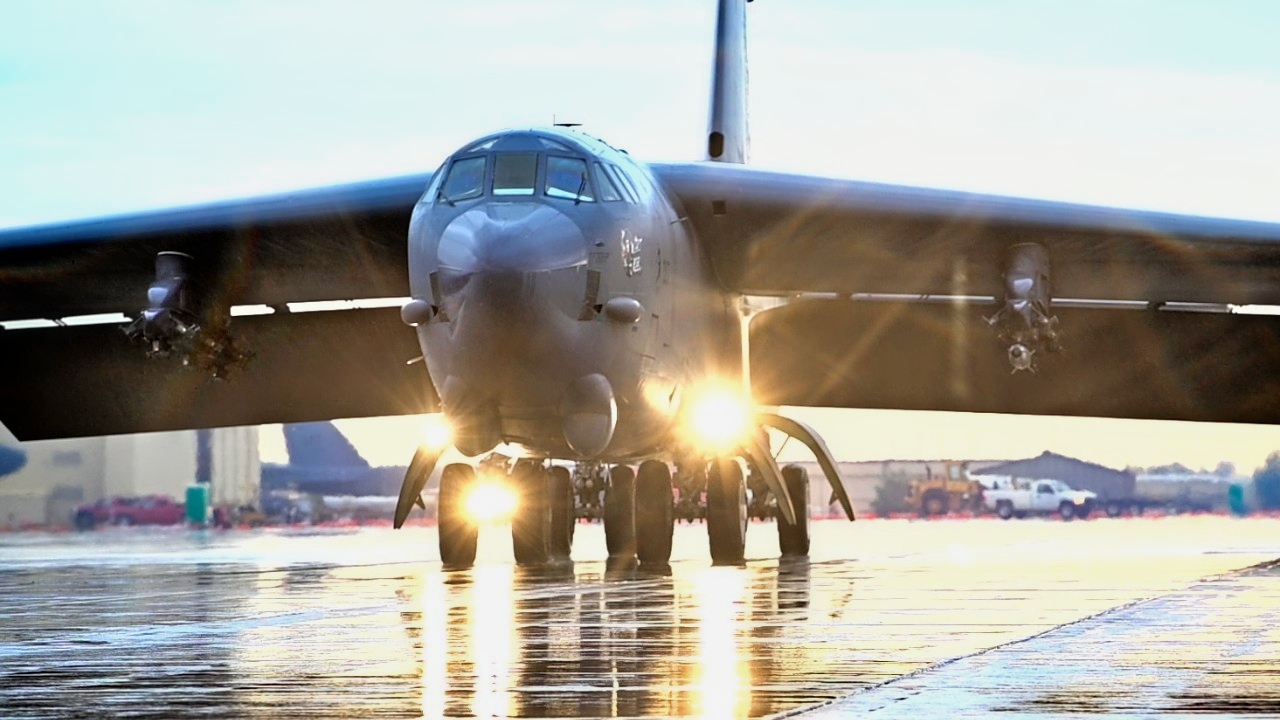 A B-52H Stratofortress taxis down the runway at Minot Air Force Base, N.D., Sept. 16, 2021. The bomber is capable of flying at high subsonic speeds at altitudes up to 50,000 feet. (U.S. Air Force photo by Airman 1st Class Zachary Wright)