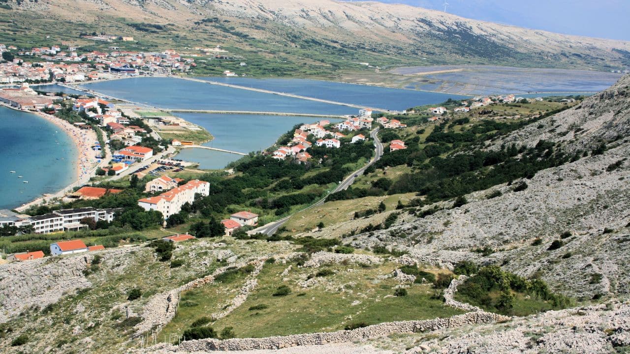 view on the old town on the island Pag, Croatia