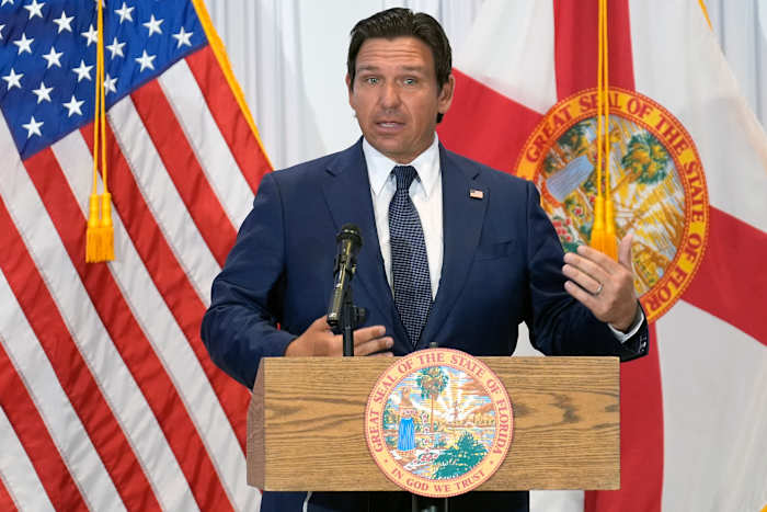 Gov. DeSantis holds news conference with environmental protection secretary in Miami