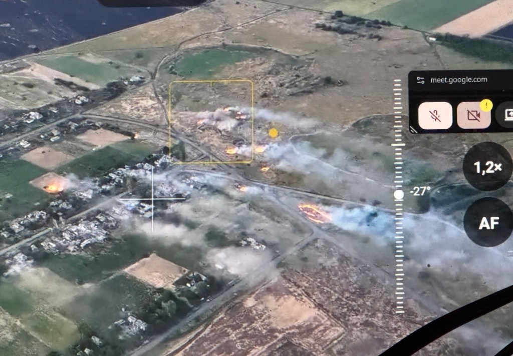 Photo: Fighting seen from up above from a drone in Donetsk Oblast. Credit: Courtesy of David Kirichenko 