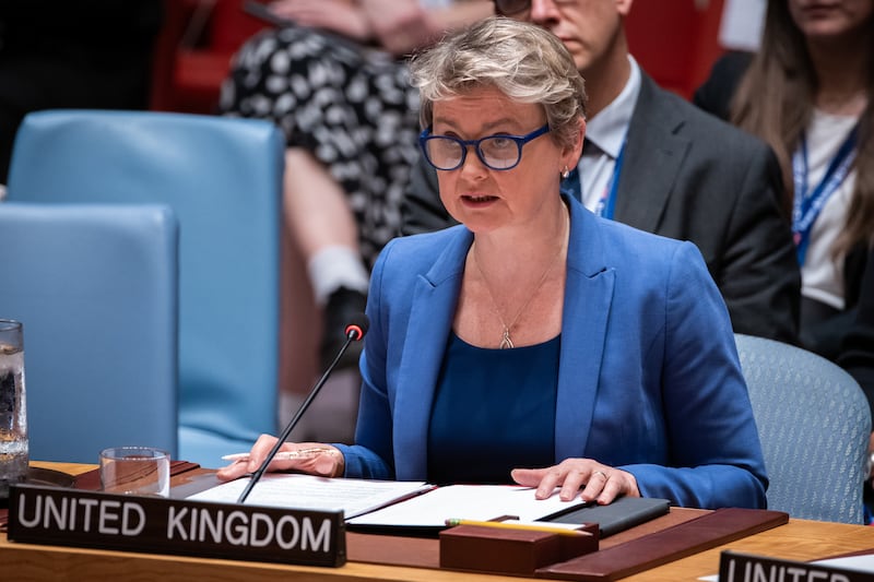Yvette Cooper at the UN (Angelina Katsanis/AP)