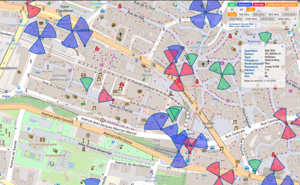 Comprehensive map for mobile phone coverage in Switzerland developed by student.