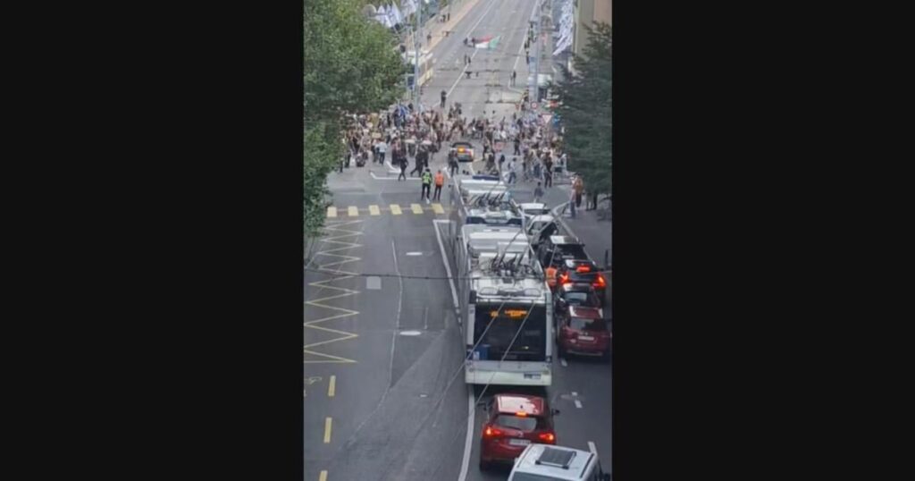 A car drove through a pro-Palestinian demonstration in Lausanne.