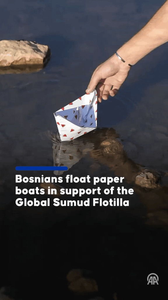 Paper boats launched in Bosnian capital in solidarity with Gaza-bound Sumud flotilla