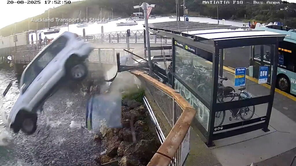 Car flies off ferry terminal in New Zealand