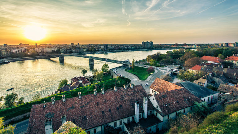 Seen from across the river, Novi Sad reveals a mix of cultural landmarks, urban life and the natural landscape of northern Serbia.