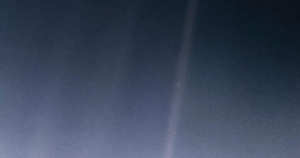 35 Years of The Pale Blue Dot and Carl Sagan's immortal words: “That’s here. That’s home. That’s us. On it everyone you love, everyone you know, everyone you ever heard of, every human being who ever was, lived out their lives… on a mote of dust suspended in a sunbeam.”
