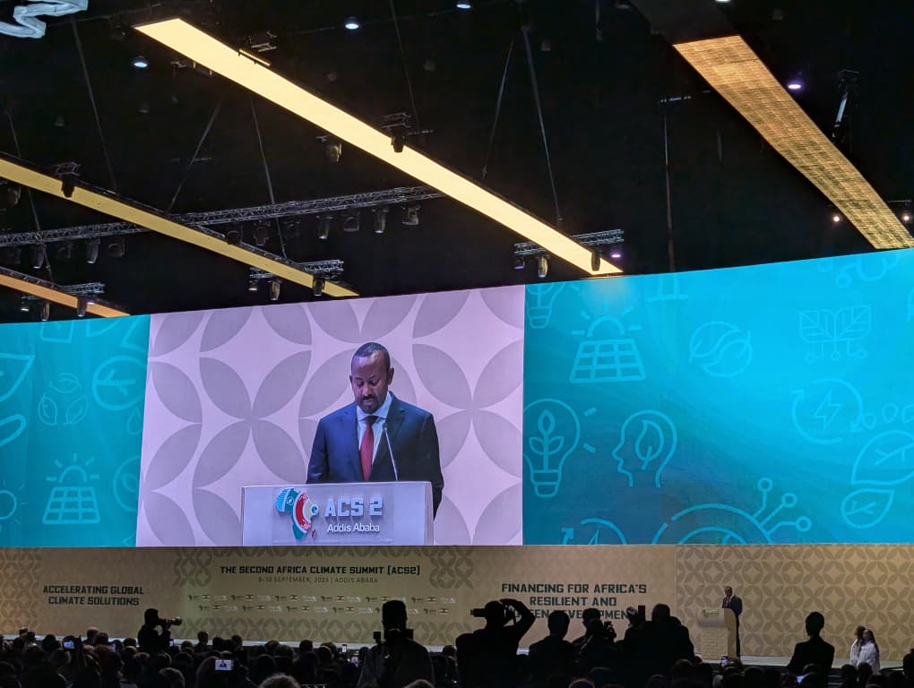 Ethiopia's Prime Minister Abiy Ahmed speaks at the opening of the second Africa Climate Summit (ACS2) in Ethiopia