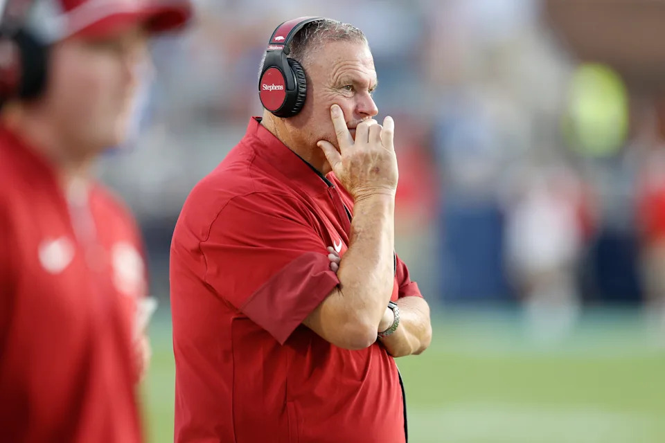 OXFORD, MS - SEPTEMBER 13: Arkansas Razorbacks head coach Sam Pittman during the college football game between the Arkansas Razorbacks and Ole Miss Rebels on September 13, 2025 at Vaught-Hemingway Stadium in Oxford, Mississippi.  (Photo by Andy Altenburger/Icon Sportswire via Getty Images)