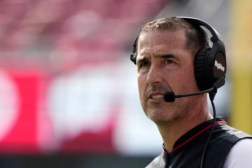 Wisconsin head coach Luke Fickell watches during the first half of an NCAA college football game against the Maryland Saturday, Sept. 20, 2025, in Madison, Wis. (AP Photo/Morry Gash)