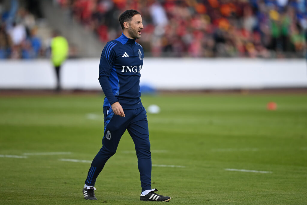 FREIBERG AM NECKAR, GERMANY - JUNE 13: Domenico Tedesco, Head of Belgium reacts during a public training session at Wasen-SportCentrum on June 13, 2024 in Freiberg am Neckar, Germany. (Photo by Christian Kaspar-Bartke/Getty Images)