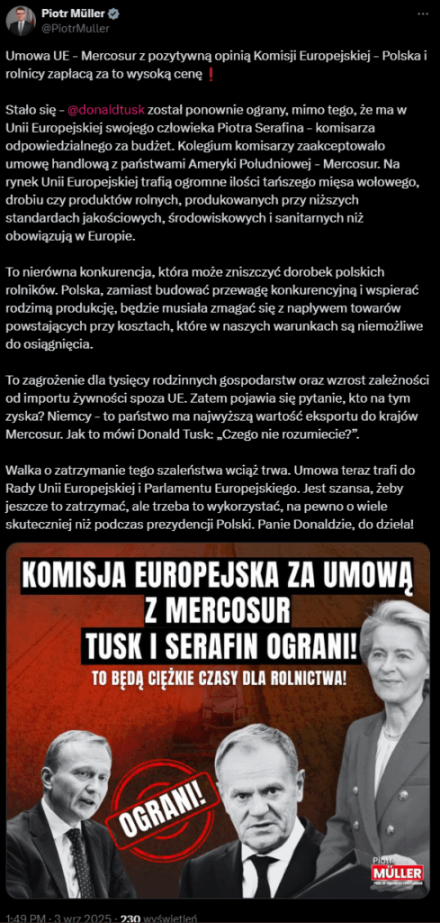 Poland voted against the Mercosur agreement, which is how the right one wanted. Meanwhile, the right: