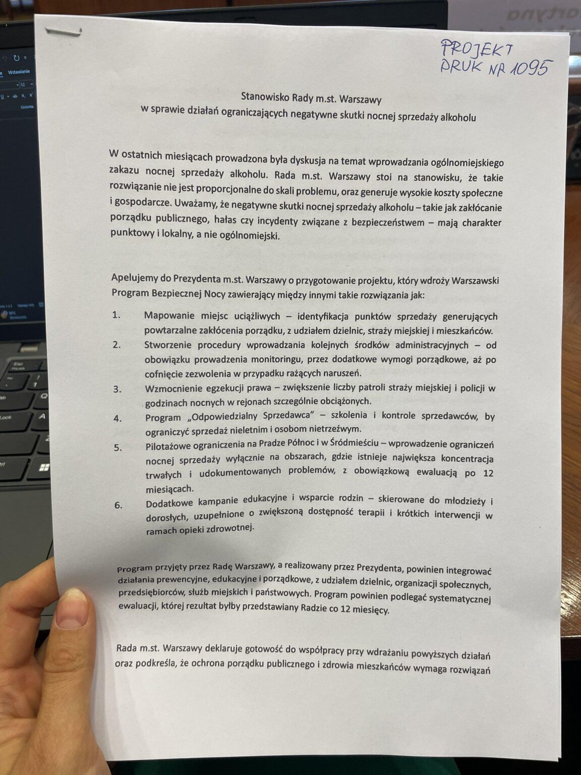 Warsaw's position on the subject of night prohibition