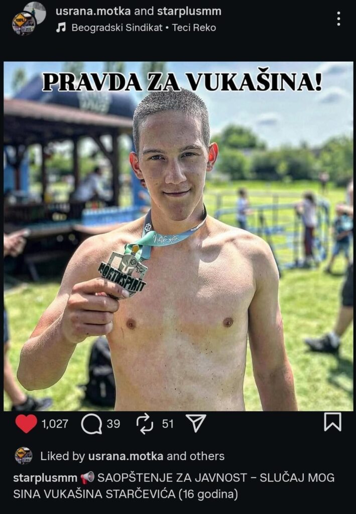 Press release - Father Vukašina Starčević (16 years)