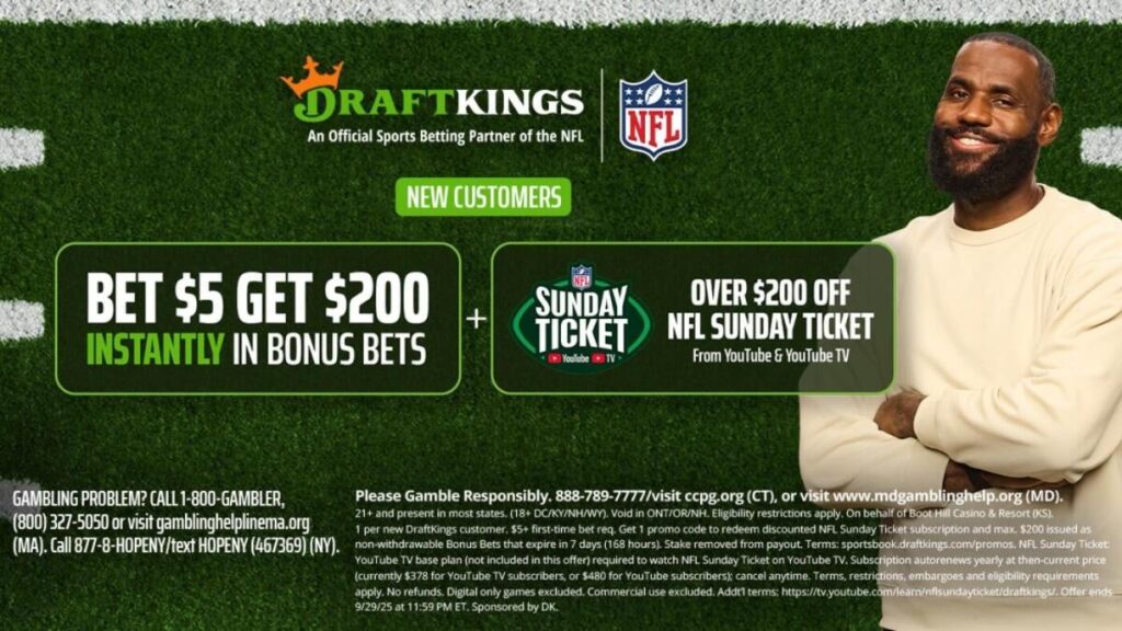 DraftKings promo code: Get $200 bonus bets plus $200 off NFL Sunday Ticket for Ravens vs. Lions, MNF