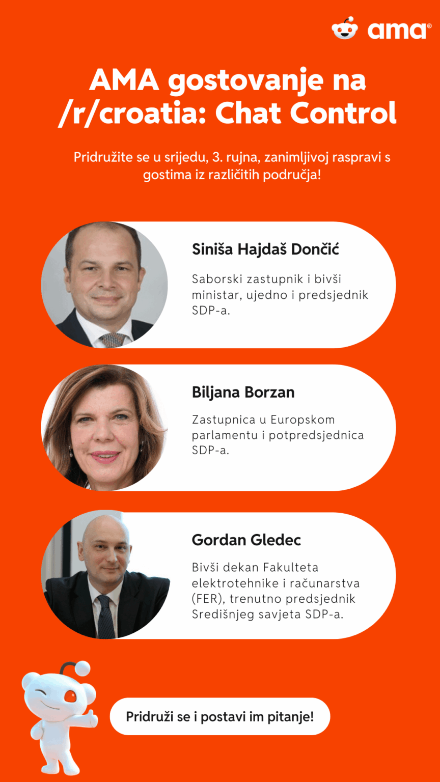 AM AM Announcement: Sinisa Hajdas Doncic, Biljana Borzan and Gordan View come to talk to you about chat control.