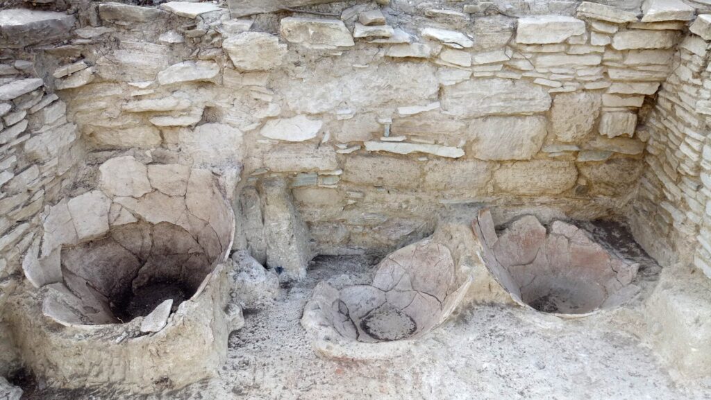 oil / grain containers uncovered on Greece's unpopulated island of Keros. Excavations are revealing secrets of a Bronze Age civilization.