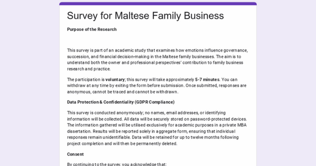 Looking for insights: MBA research survey on Maltese family businesses 🇲🇹
