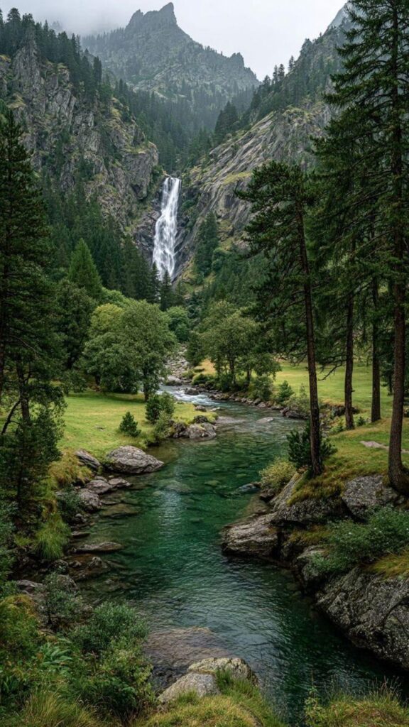 Mountain and river in perfect calm