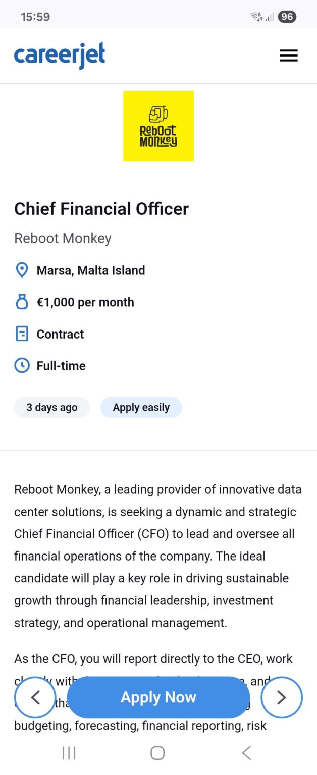 CFO role in malta, amazing wage
