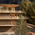 Foster + Partners Gstaad House project in Switzerland. Render. Image Courtesy of Foster + Partners Foster + Partners Gains Approval for Timber Residential Project in Switzerland - Image 2 of 6