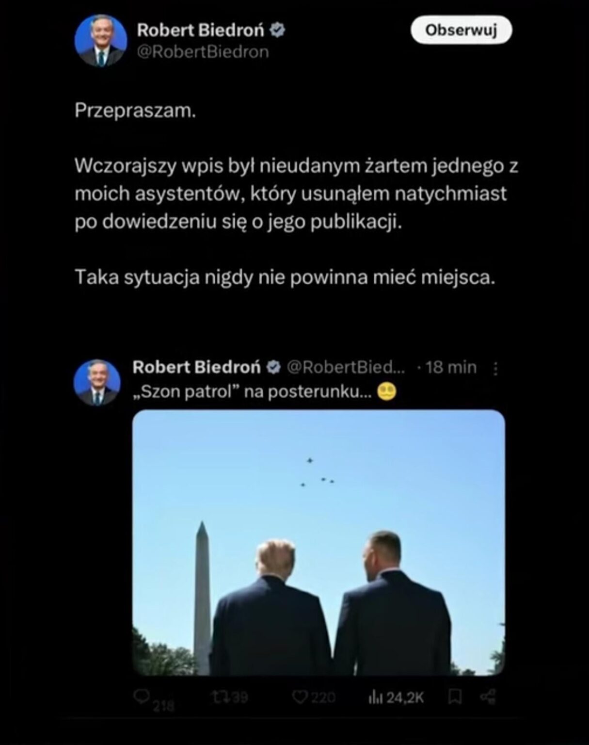 Robert Biedroń apologizes.